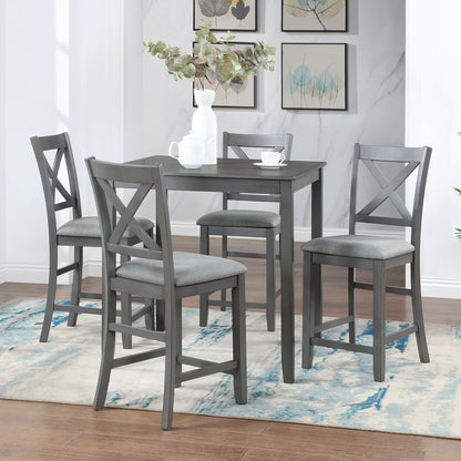 1st Choice 5 Piece Dining Wooden Square Table Set for 4 in Gray Finish