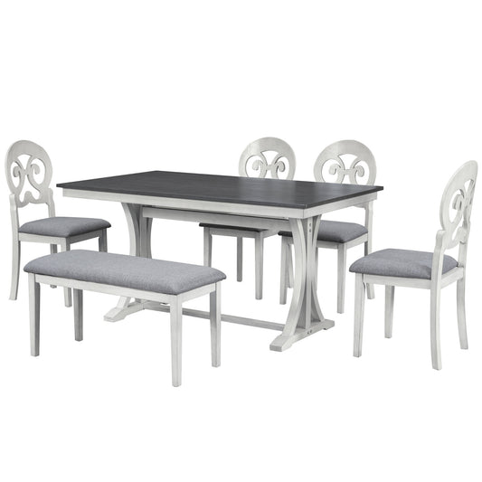 1st Choice 6-Piece Trestle Table Set with Victorian flower chair back