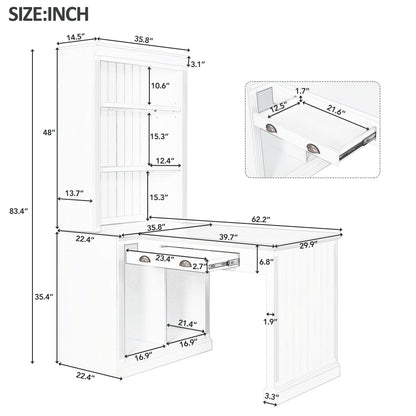 1st Choice Elegant 3-Piece Bookcase and Writing Desk Set in pristine white