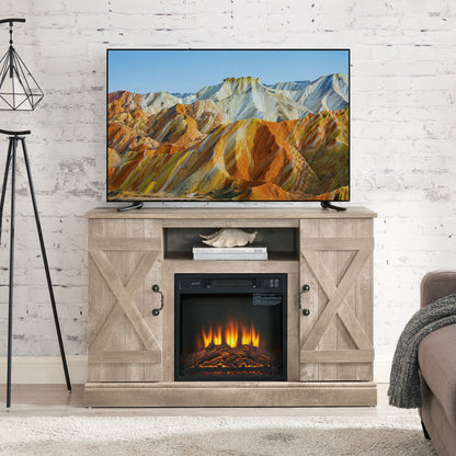 Farmhouse Classic Media TV Stand Antique Entertainment Console with 18' Fireplace Insert for TV up to 50' with Open and Closed Storage Space, Ashland Pine 47'W*15.5'D*30.75'H