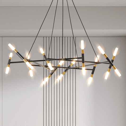 41' Black & Golden Modern Chandelier Light Fixture, Branch Design with Frosted Tubes, Black Cords, Adjustable Height Pendant Light for Dining Room, Living Room, or Kitchen Island (Bulb Not Included) - 1st Choice Furniture Direct
