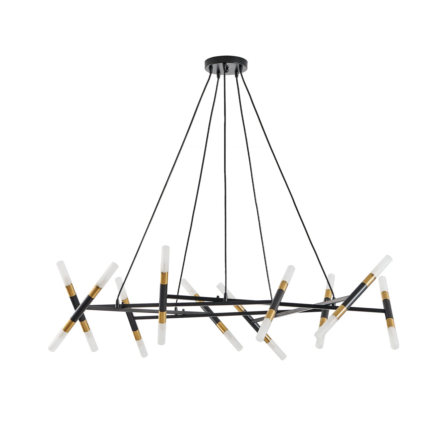 41' Black & Golden Modern Chandelier Light Fixture, Branch Design with Frosted Tubes, Black Cords, Adjustable Height Pendant Light for Dining Room, Living Room, or Kitchen Island (Bulb Not Included) - 1st Choice Furniture Direct
