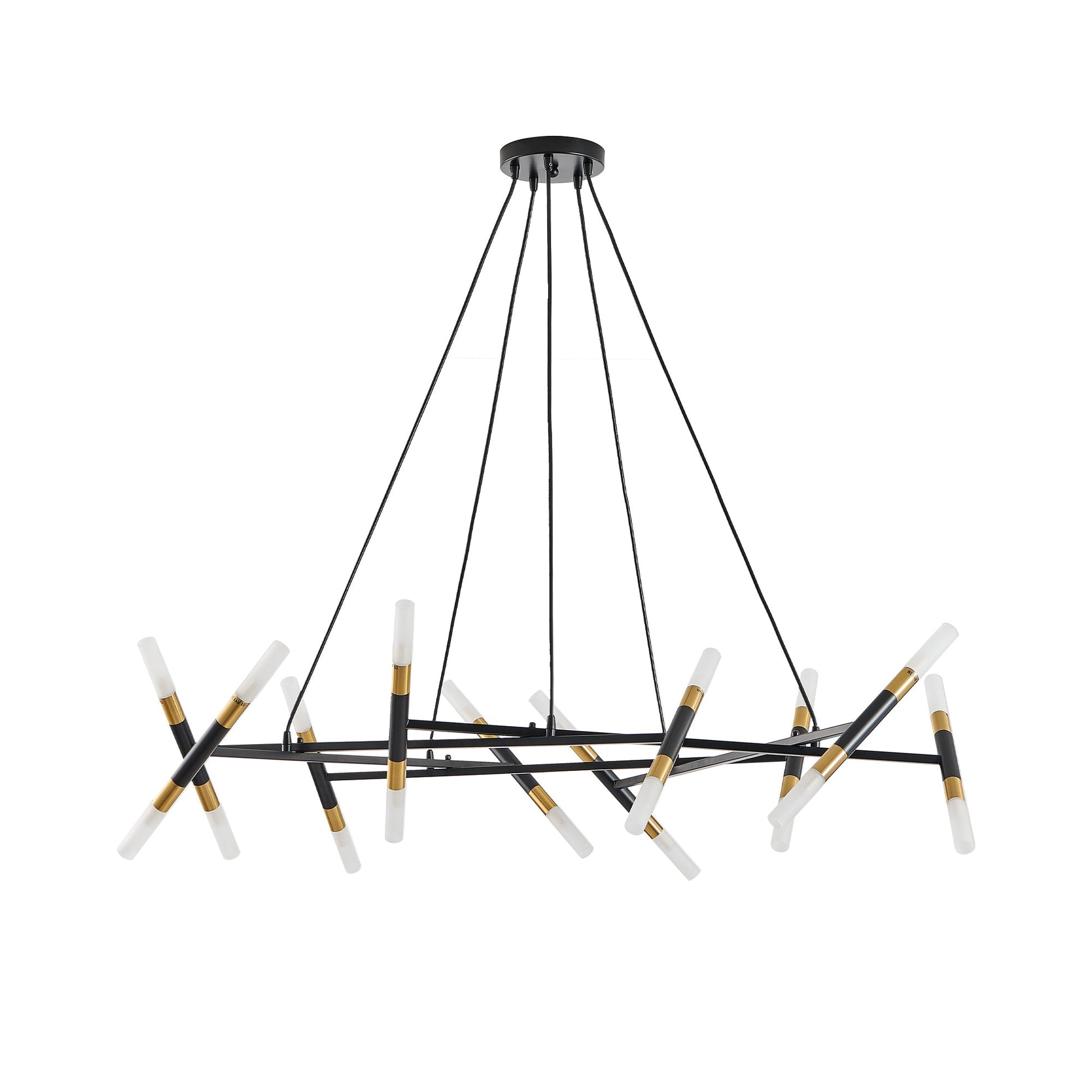 41' Black & Golden Modern Chandelier Light Fixture, Branch Design with Frosted Tubes, Black Cords, Adjustable Height Pendant Light for Dining Room, Living Room, or Kitchen Island (Bulb Not Included) - 1st Choice Furniture Direct