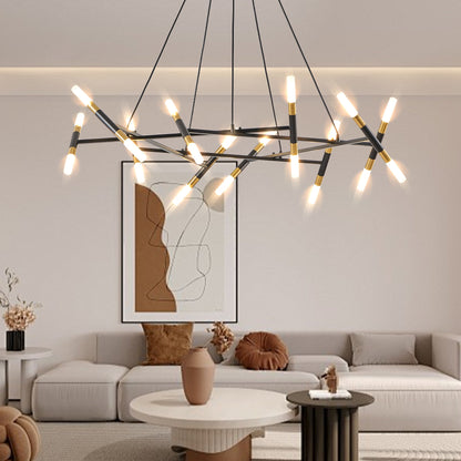 41' Black & Golden Modern Chandelier Light Fixture, Branch Design with Frosted Tubes, Black Cords, Adjustable Height Pendant Light for Dining Room, Living Room, or Kitchen Island (Bulb Not Included) - 1st Choice Furniture Direct