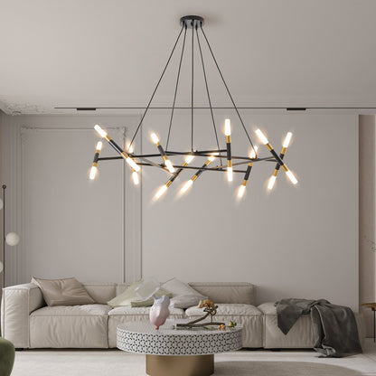 41' Black & Golden Modern Chandelier Light Fixture, Branch Design with Frosted Tubes, Black Cords, Adjustable Height Pendant Light for Dining Room, Living Room, or Kitchen Island (Bulb Not Included) - 1st Choice Furniture Direct