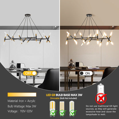 41' Black & Golden Modern Chandelier Light Fixture, Branch Design with Frosted Tubes, Black Cords, Adjustable Height Pendant Light for Dining Room, Living Room, or Kitchen Island (Bulb Not Included) - 1st Choice Furniture Direct