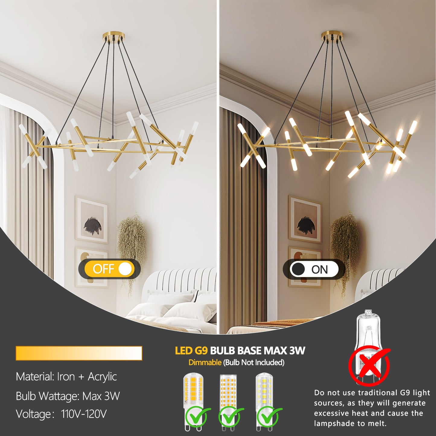 41 Inch Modern Gold Branch Chandelier Light Fixture - 1st Choice Furniture Direct