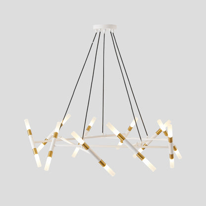 41' White & Golden Modern Chandelier Light Fixture, Branch Design with Frosted Tubes, Black Cords, Adjustable Height Pendant Light for Dining Room, Living Room, or Kitchen Island (Bulb Not Included) - 1st Choice Furniture Direct
