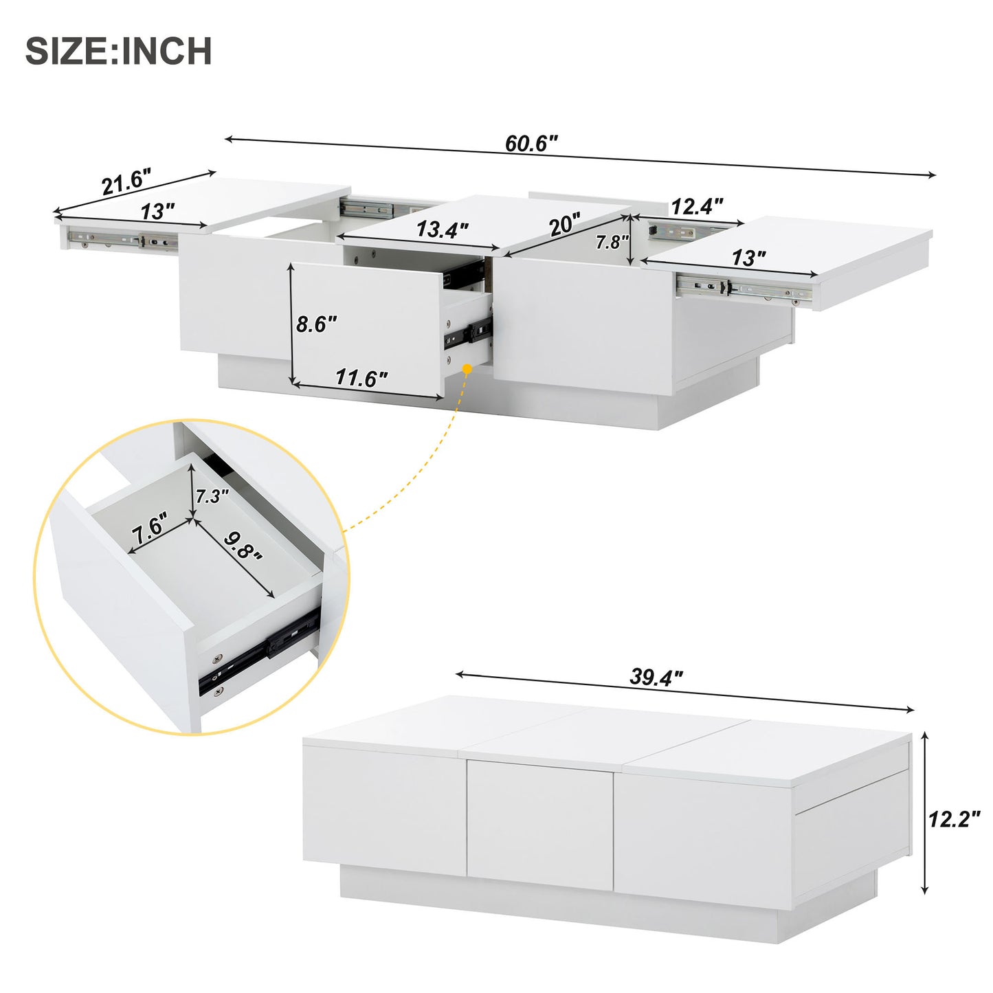 1st Choice Multifunctional White Coffee Table with 2 large Hidden Storage