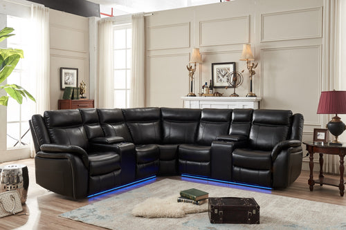 1st Choice Modern Power reclining Sectional W/LED strip in Black
