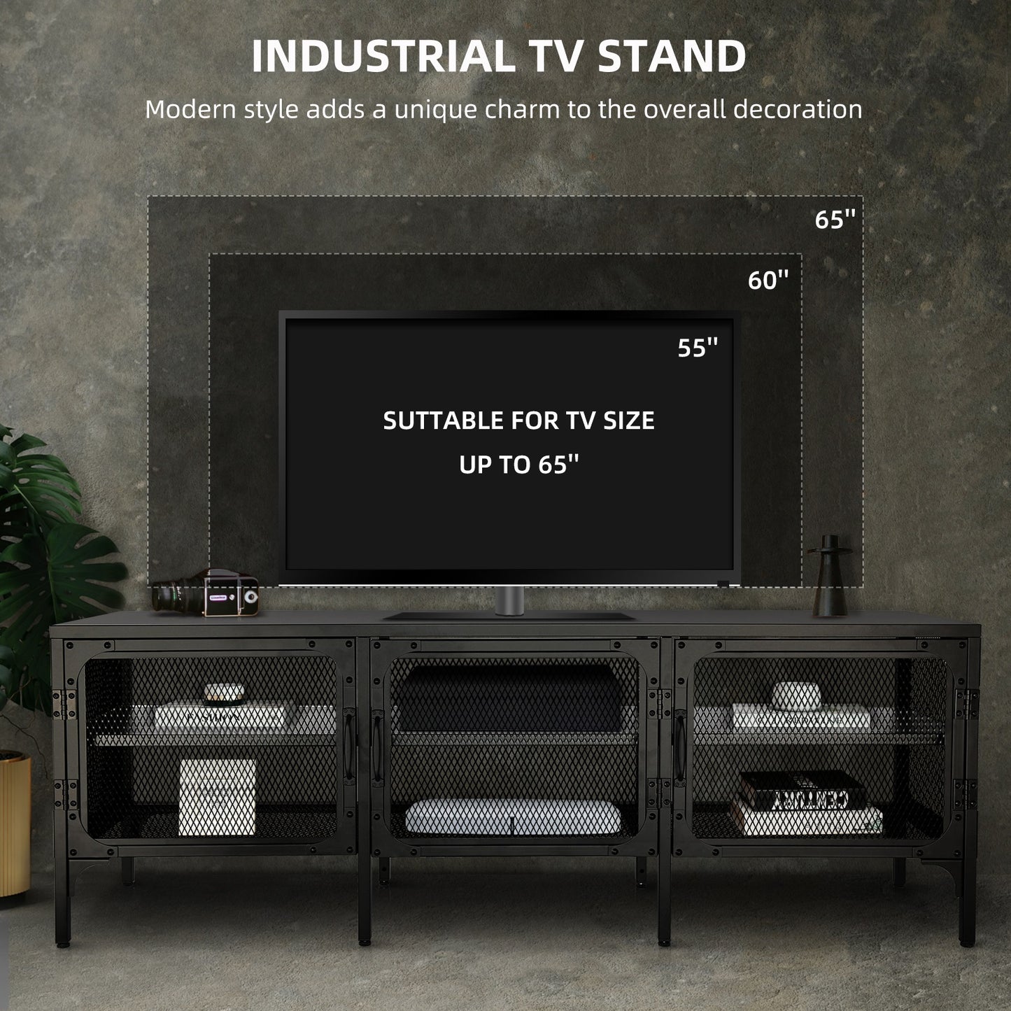 1st Choice Elegant Black Steel TV Stand | Modern Industrial Style