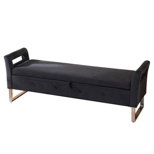 67.91' Wide Storage Soft Ottoman Bench with Armrests,Footrest Bed End Stool for Living Room, Dorm, Entryway and Bedroom, Black