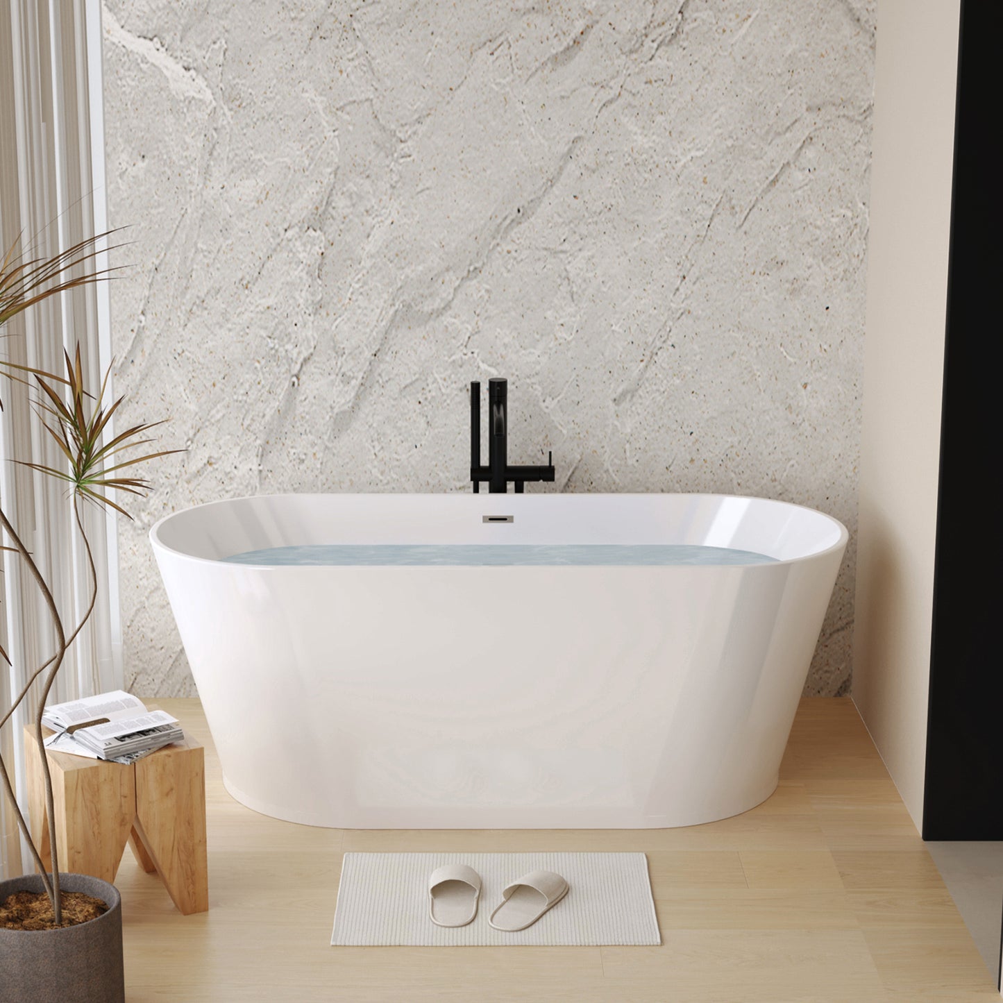 67-Inch Freestanding Acrylic Soaking Bathtub in Gloss White