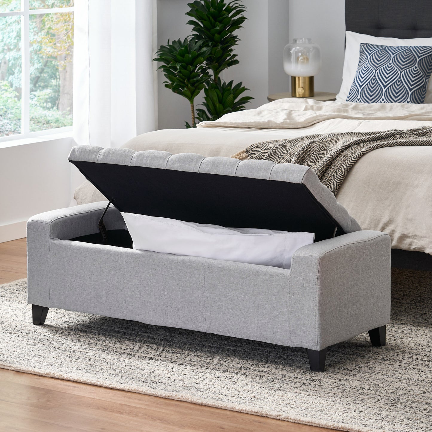 1st Choice Modern Bedroom Tufted Guernsey Storage Fabric Grey Ottoman