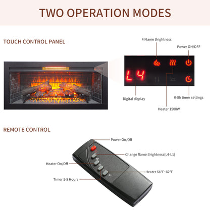 42 inch Infrared Electric Fireplace with Removable Trim kit Insert, Touch Panel Home Decor Heater - 1st Choice Furniture Direct