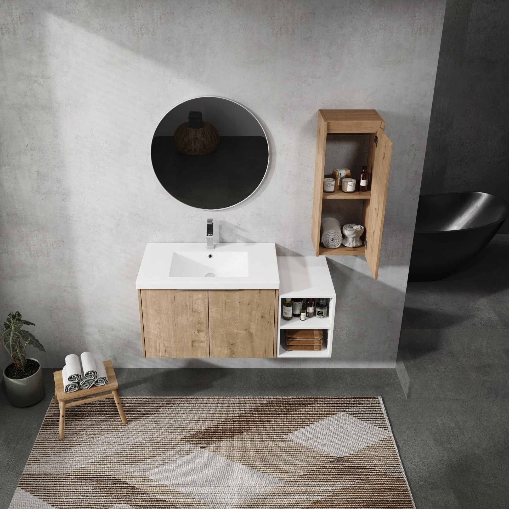 42' Wall - Mounted Bathroom Vanity With Sink and Side Cabinet, Soft Close Doors,00112IMO - 0630IMO - 0612GWH Combination Cabinet(KD - Packing) - 1st Choice Furniture Direct