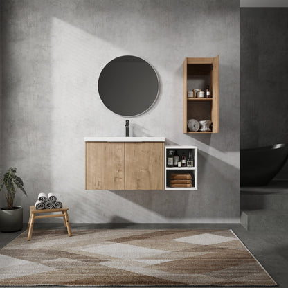42' Wall - Mounted Bathroom Vanity With Sink and Side Cabinet, Soft Close Doors,00112IMO - 0630IMO - 0612GWH Combination Cabinet(KD - Packing) - 1st Choice Furniture Direct