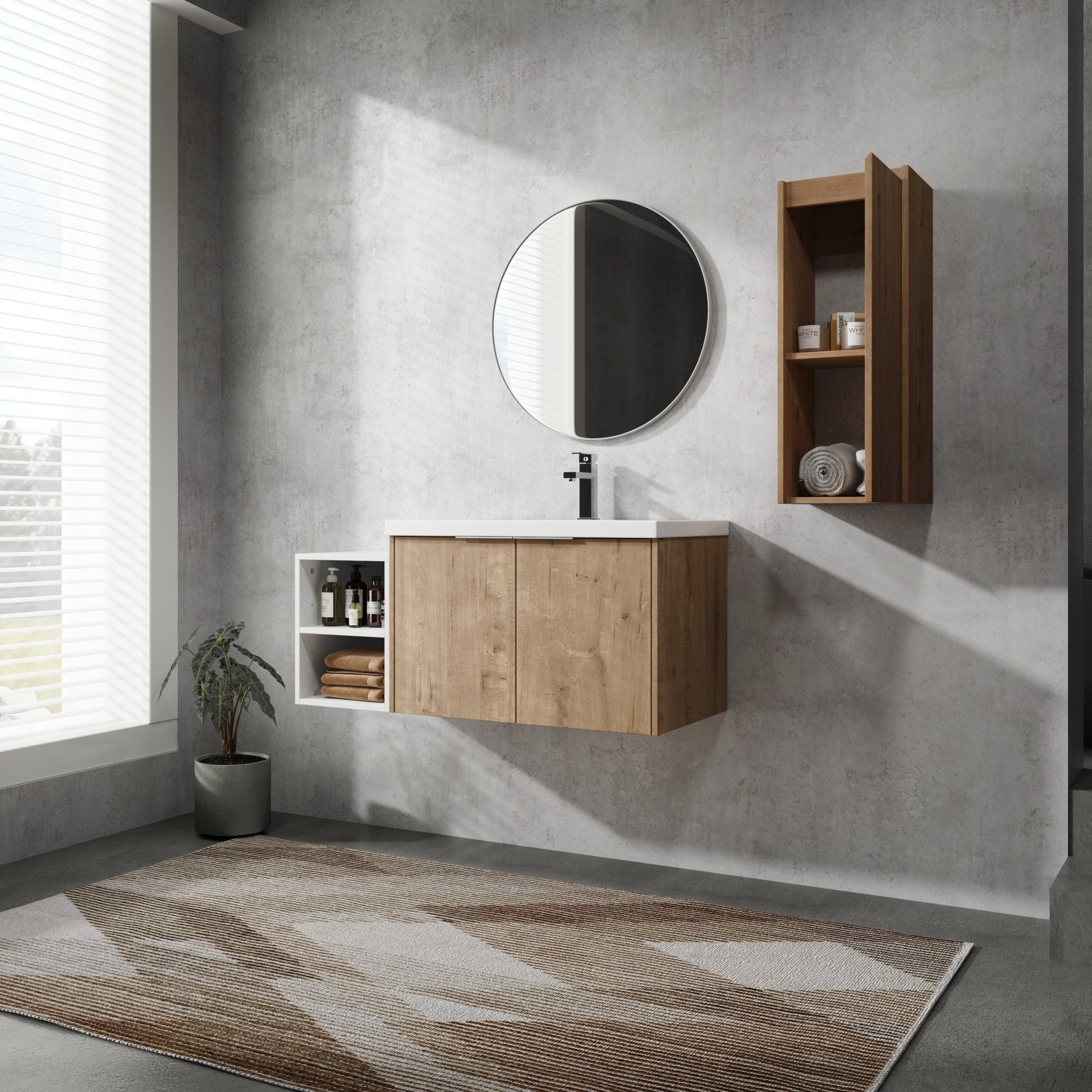 42' Wall - Mounted Bathroom Vanity With Sink and Side Cabinet, Soft Close Doors,00112IMO - 0630IMO - 0612GWH Combination Cabinet(KD - Packing) - 1st Choice Furniture Direct