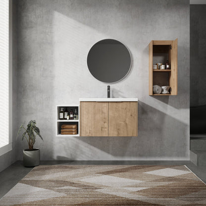42' Wall - Mounted Bathroom Vanity With Sink and Side Cabinet, Soft Close Doors,00112IMO - 0630IMO - 0612GWH Combination Cabinet(KD - Packing) - 1st Choice Furniture Direct