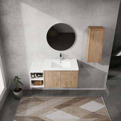 42' Wall - Mounted Bathroom Vanity With Sink and Side Cabinet, Soft Close Doors,00112IMO - 0630IMO - 0612GWH Combination Cabinet(KD - Packing) - 1st Choice Furniture Direct