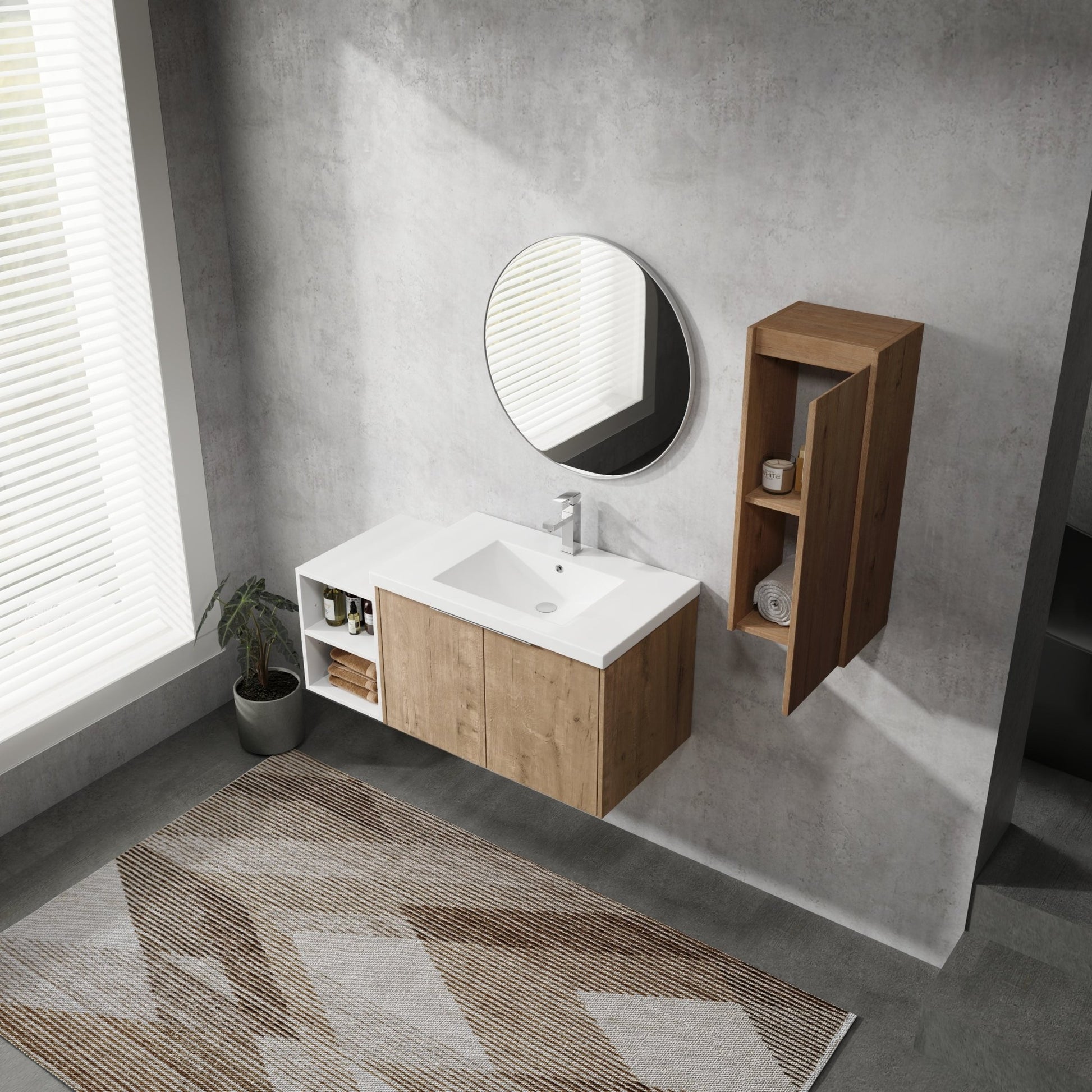 42' Wall - Mounted Bathroom Vanity With Sink and Side Cabinet, Soft Close Doors,00112IMO - 0630IMO - 0612GWH Combination Cabinet(KD - Packing) - 1st Choice Furniture Direct