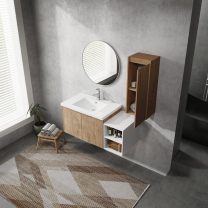 42' Wall - Mounted Bathroom Vanity With Sink and Side Cabinet, Soft Close Doors,00112IMO - 0630IMO - 0612GWH Combination Cabinet(KD - Packing) - 1st Choice Furniture Direct