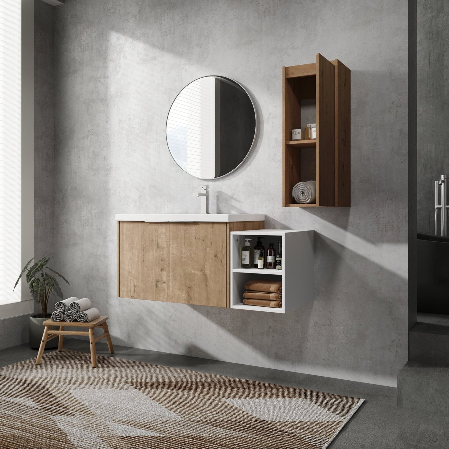 42' Wall - Mounted Bathroom Vanity With Sink and Side Cabinet, Soft Close Doors,00112IMO - 0630IMO - 0612GWH Combination Cabinet(KD - Packing) - 1st Choice Furniture Direct