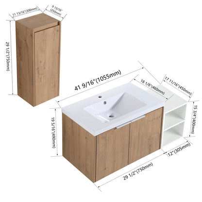 42' Wall - Mounted Bathroom Vanity With Sink and Side Cabinet, Soft Close Doors,00112IMO - 0630IMO - 0612GWH Combination Cabinet(KD - Packing) - 1st Choice Furniture Direct