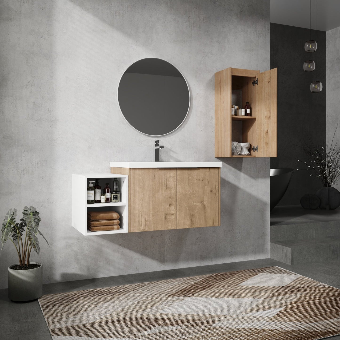 42' Wall - Mounted Bathroom Vanity With Sink and Side Cabinet, Soft Close Doors,00112IMO - 0630IMO - 0612GWH Combination Cabinet(KD - Packing) - 1st Choice Furniture Direct