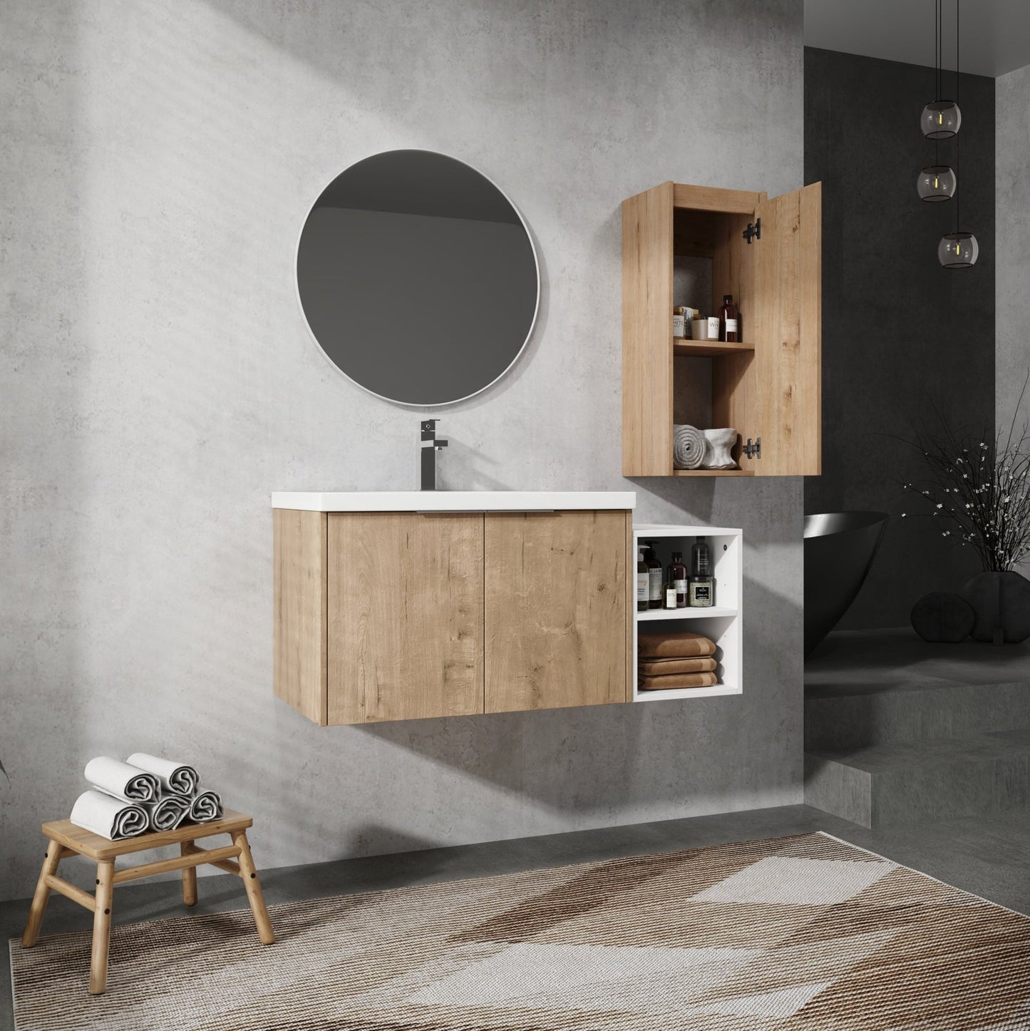42' Wall - Mounted Bathroom Vanity With Sink and Side Cabinet, Soft Close Doors,00112IMO - 0630IMO - 0612GWH Combination Cabinet(KD - Packing) - 1st Choice Furniture Direct