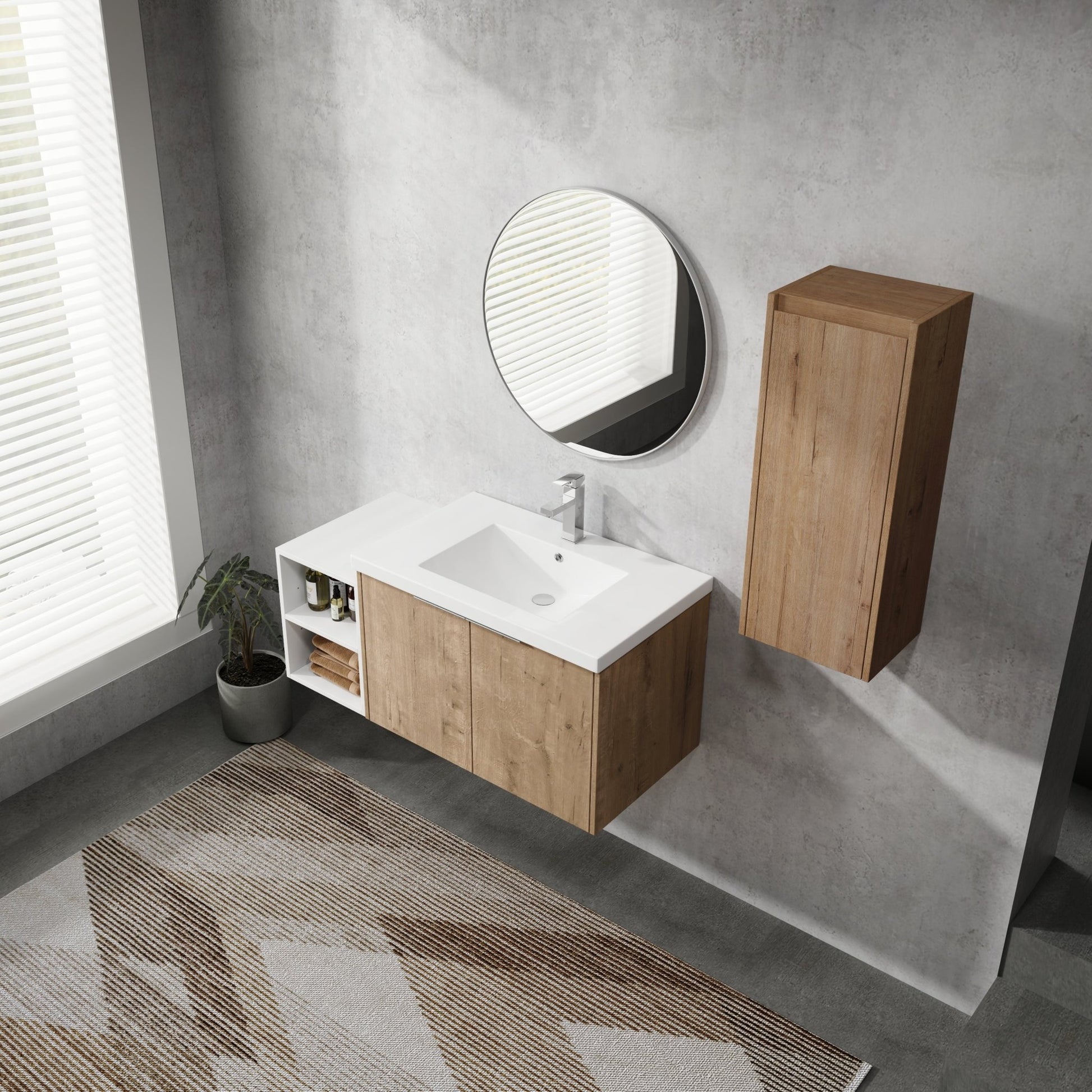 42' Wall - Mounted Bathroom Vanity With Sink and Side Cabinet, Soft Close Doors,00112IMO - 0630IMO - 0612GWH Combination Cabinet(KD - Packing) - 1st Choice Furniture Direct