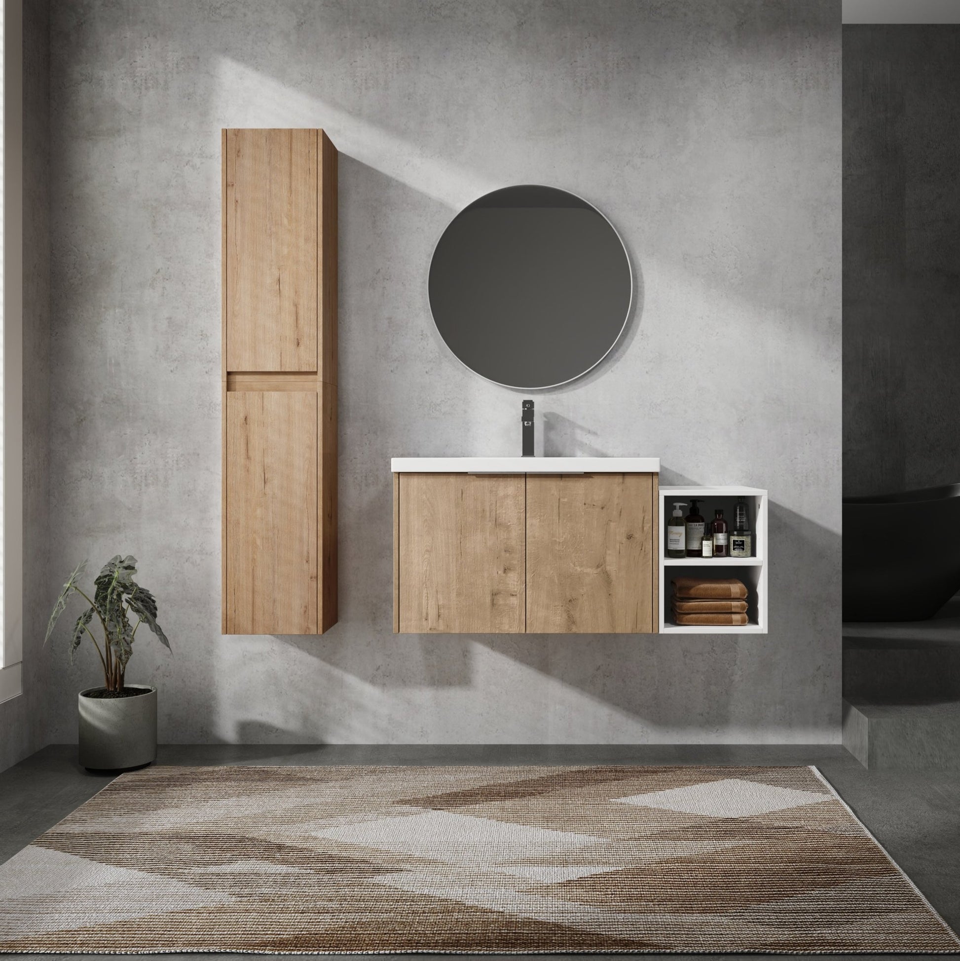 42' Wall - Mounted Bathroom Vanity With Sink and Side Cabinet, Soft Close Doors,00112IMOx2 - 0630IMO - 0612GWH Combination Cabinet(KD - Packing) - 1st Choice Furniture Direct