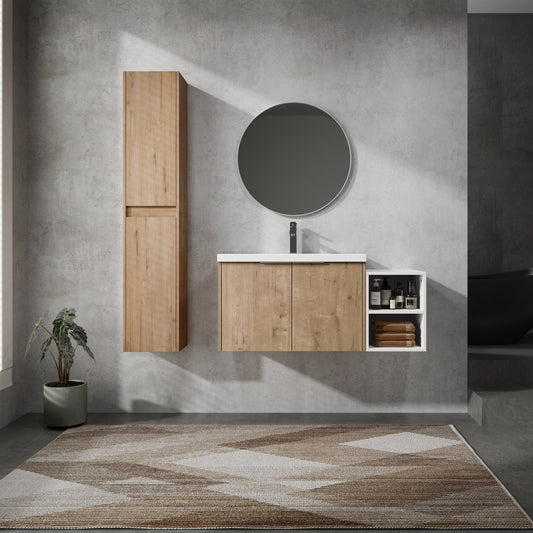 42' Wall - Mounted Bathroom Vanity With Sink and Side Cabinet, Soft Close Doors,00112IMOx2 - 0630IMO - 0612GWH Combination Cabinet(KD - Packing) - 1st Choice Furniture Direct