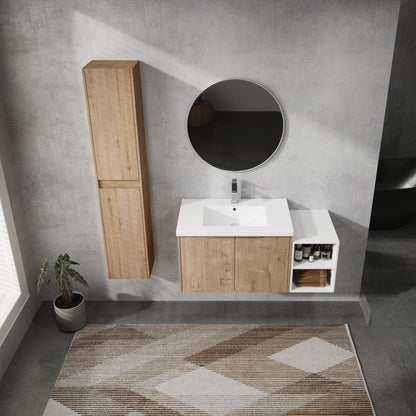 42' Wall - Mounted Bathroom Vanity With Sink and Side Cabinet, Soft Close Doors,00112IMOx2 - 0630IMO - 0612GWH Combination Cabinet(KD - Packing) - 1st Choice Furniture Direct