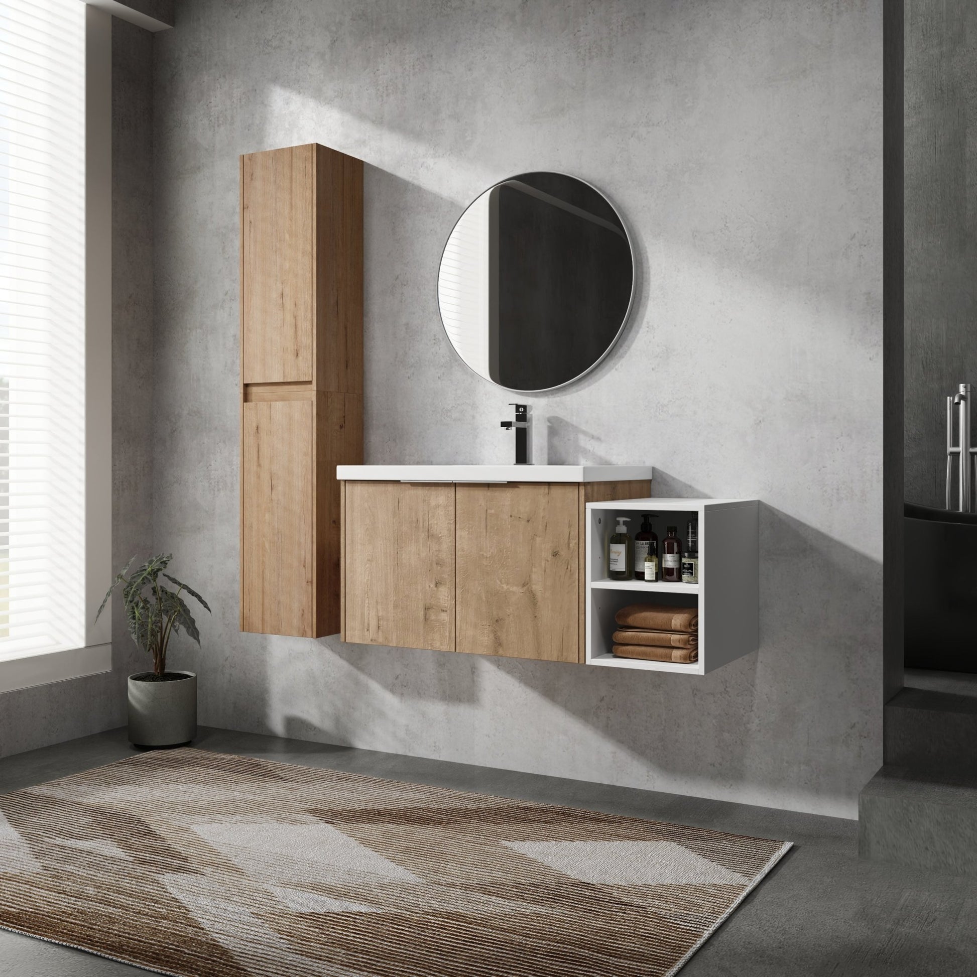 42' Wall - Mounted Bathroom Vanity With Sink and Side Cabinet, Soft Close Doors,00112IMOx2 - 0630IMO - 0612GWH Combination Cabinet(KD - Packing) - 1st Choice Furniture Direct