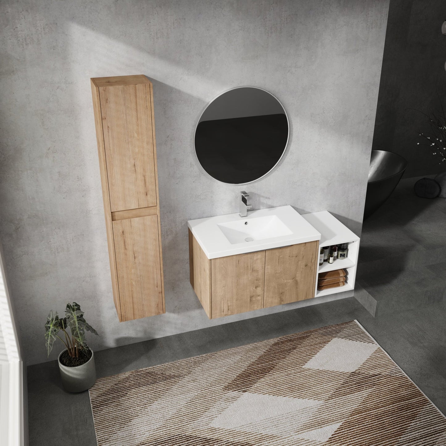 42' Wall - Mounted Bathroom Vanity With Sink and Side Cabinet, Soft Close Doors,00112IMOx2 - 0630IMO - 0612GWH Combination Cabinet(KD - Packing) - 1st Choice Furniture Direct