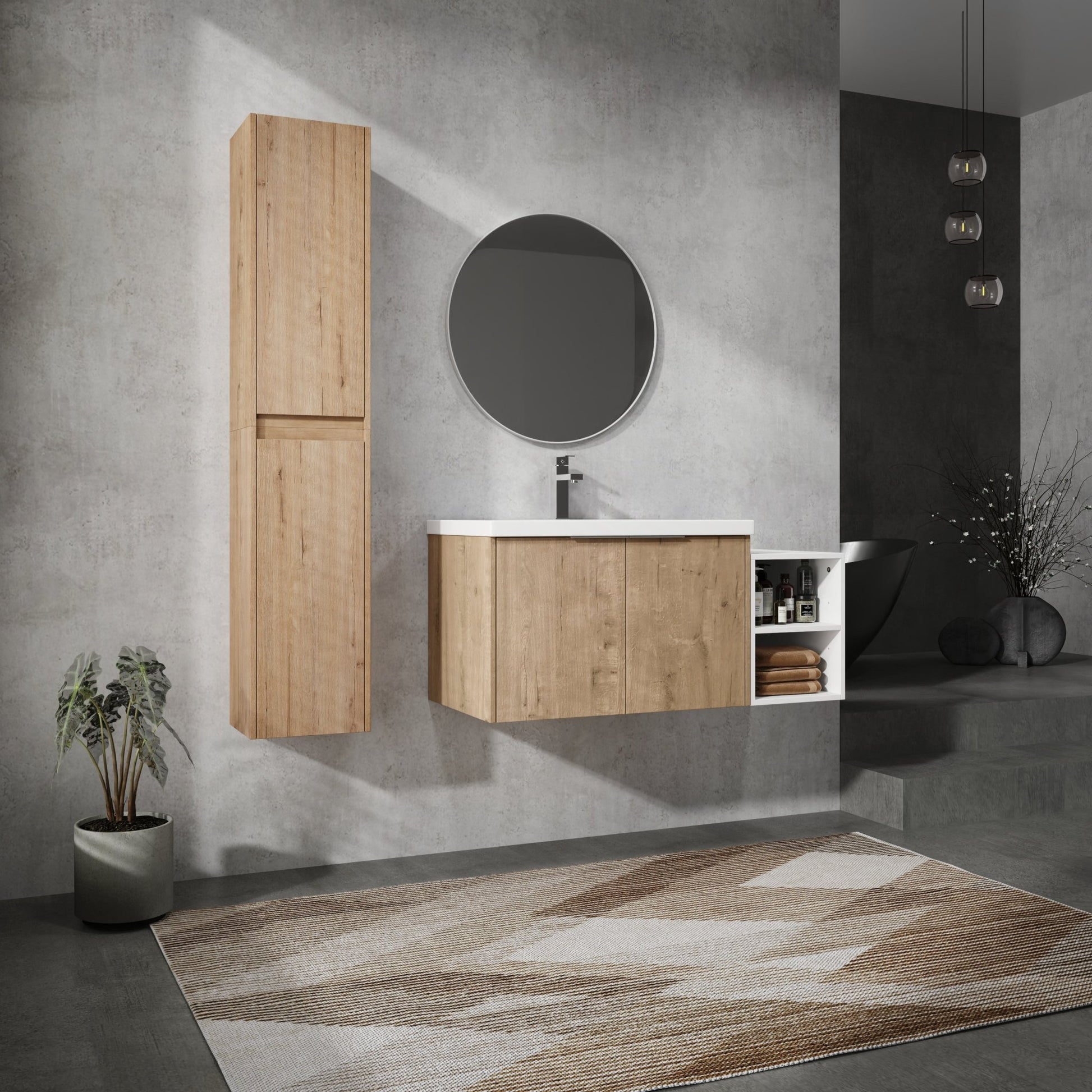 42' Wall - Mounted Bathroom Vanity With Sink and Side Cabinet, Soft Close Doors,00112IMOx2 - 0630IMO - 0612GWH Combination Cabinet(KD - Packing) - 1st Choice Furniture Direct
