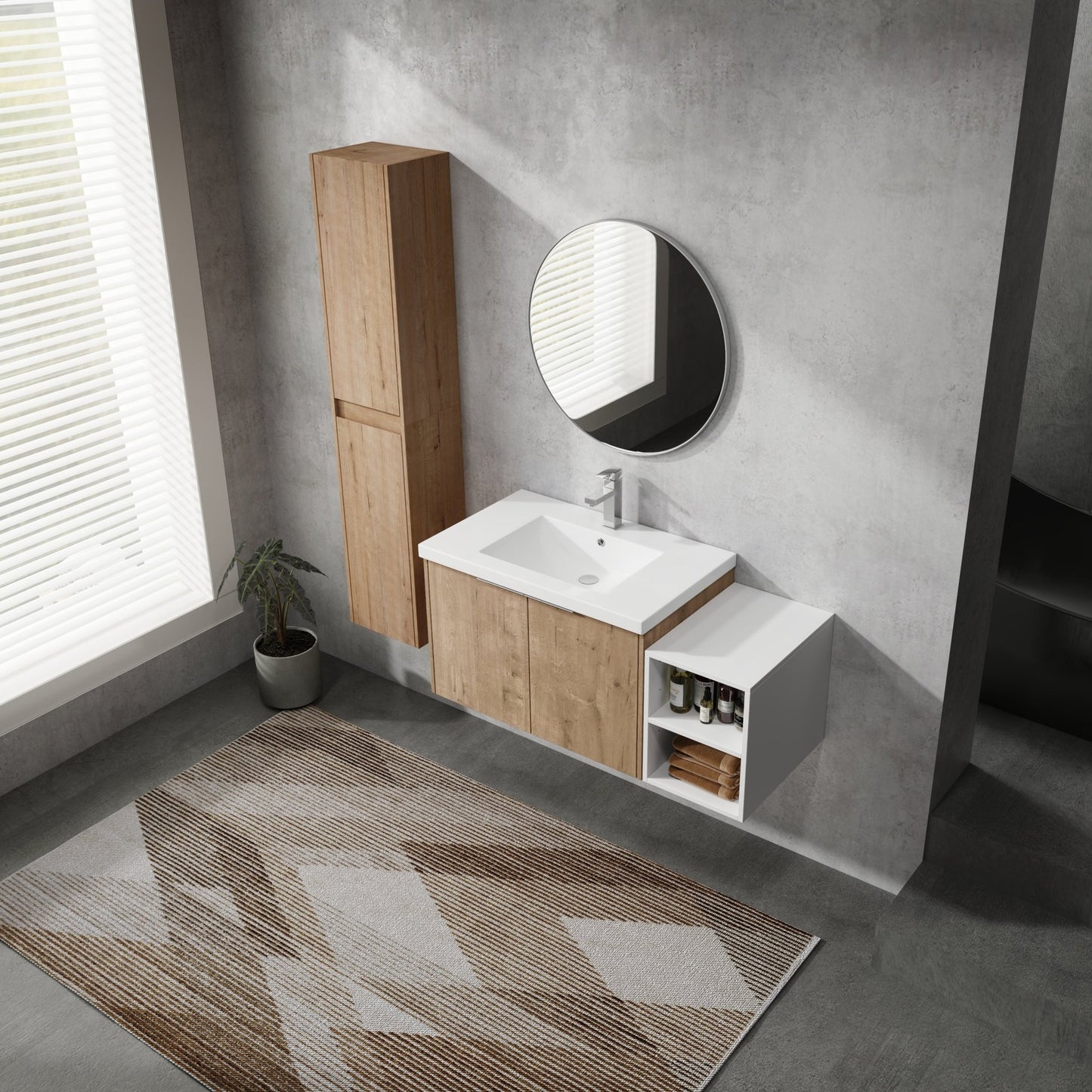 42' Wall - Mounted Bathroom Vanity With Sink and Side Cabinet, Soft Close Doors,00112IMOx2 - 0630IMO - 0612GWH Combination Cabinet(KD - Packing) - 1st Choice Furniture Direct