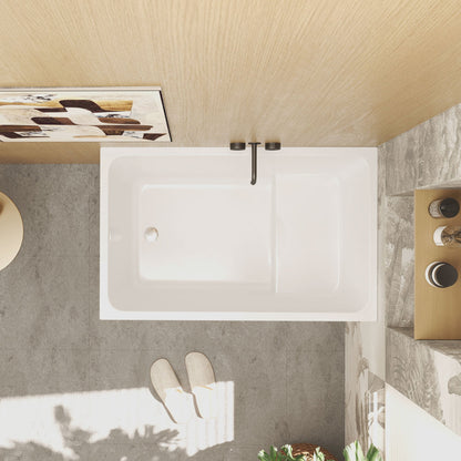 43' Acrylic Freestanding Bathtub with seat: Spacious rectangle Shape, Gloss White Finish, Chrome Overflow & Pop - Up Drain - 1st Choice Furniture Direct