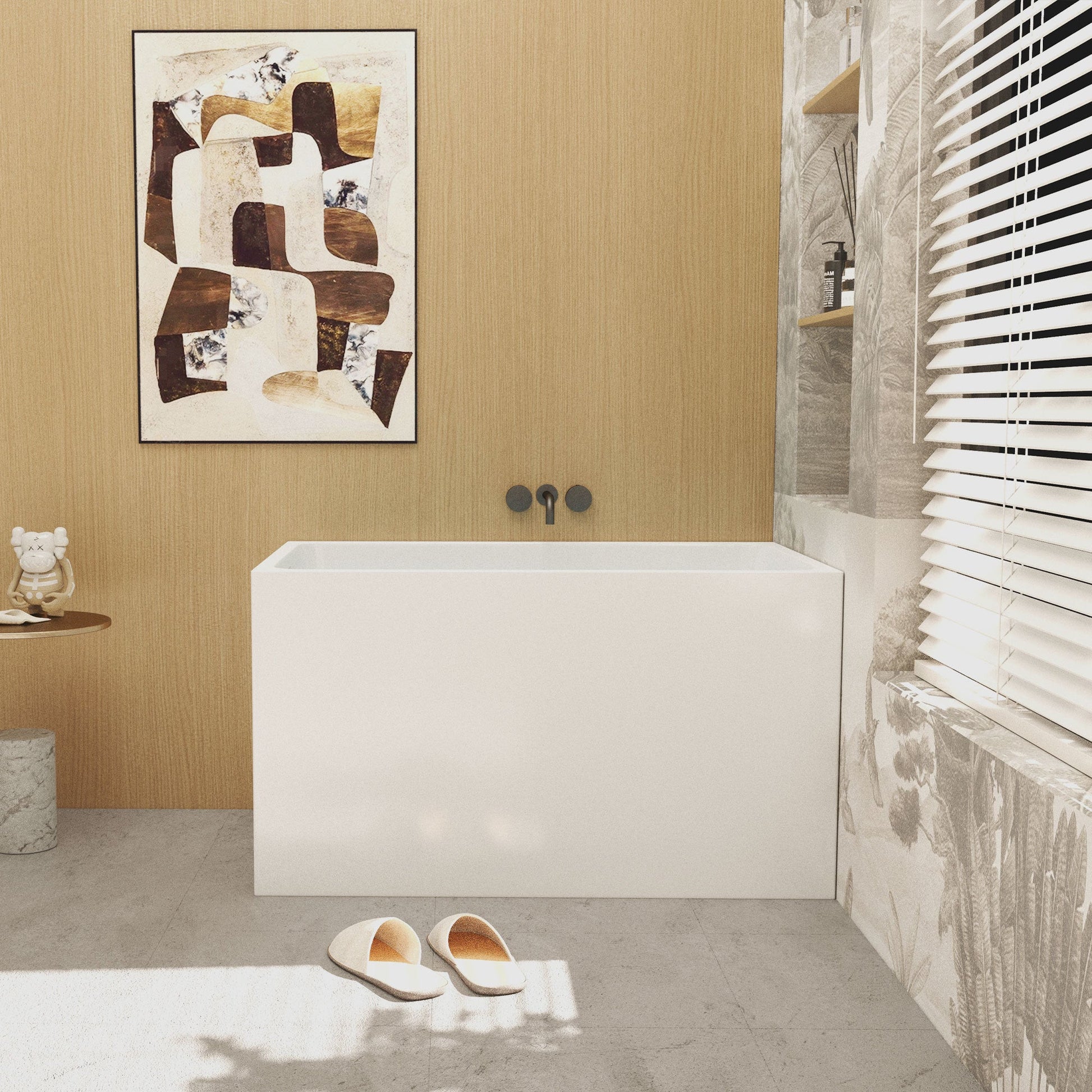 43' Acrylic Freestanding Bathtub with seat: Spacious rectangle Shape, Gloss White Finish, Chrome Overflow & Pop - Up Drain - 1st Choice Furniture Direct