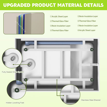 43' Acrylic Freestanding Bathtub with seat: Spacious rectangle Shape, Gloss White Finish, Chrome Overflow & Pop - Up Drain - 1st Choice Furniture Direct