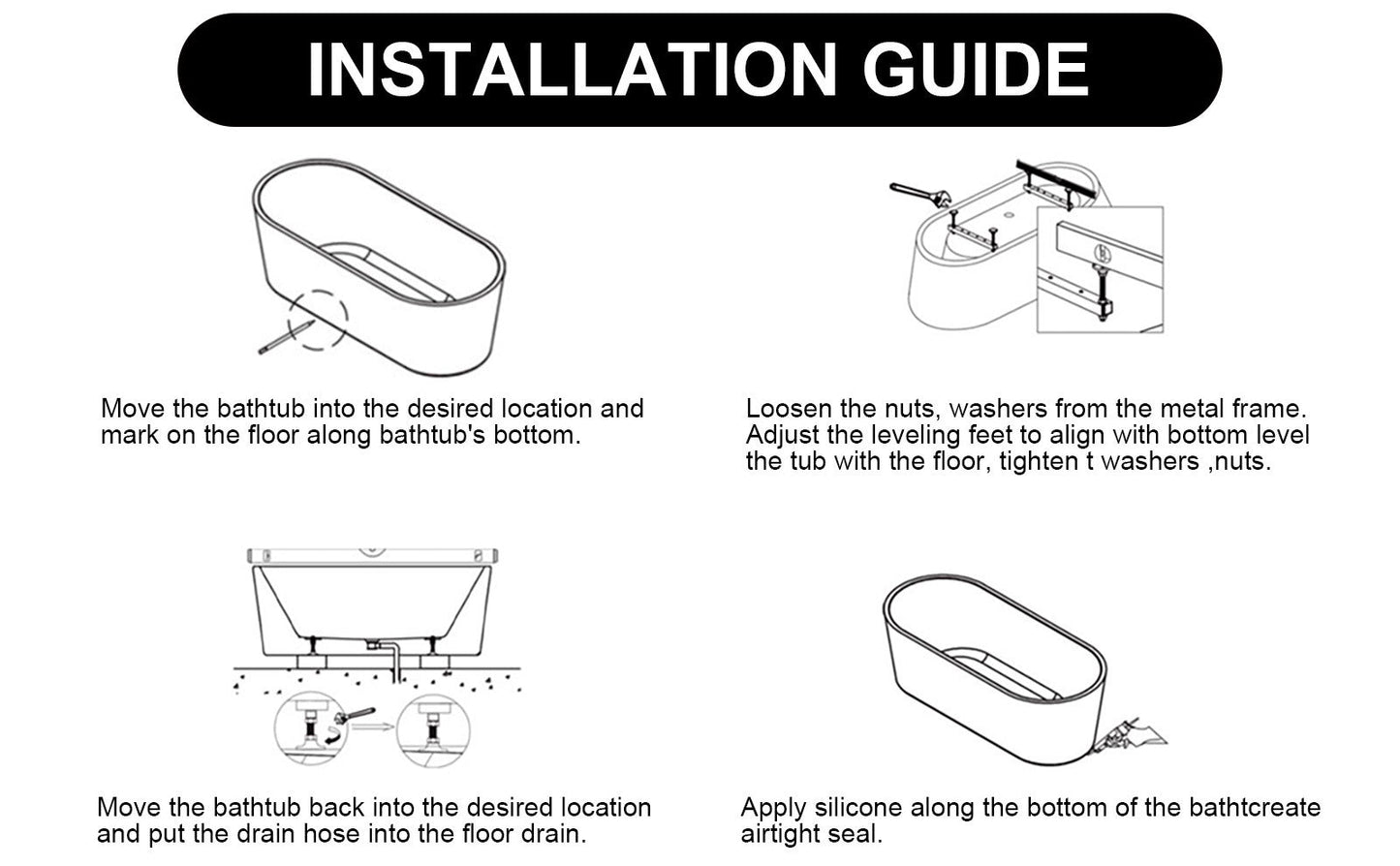 43' Acrylic Freestanding Bathtub with seat: Spacious rectangle Shape, Gloss White Finish, Chrome Overflow & Pop - Up Drain - 1st Choice Furniture Direct