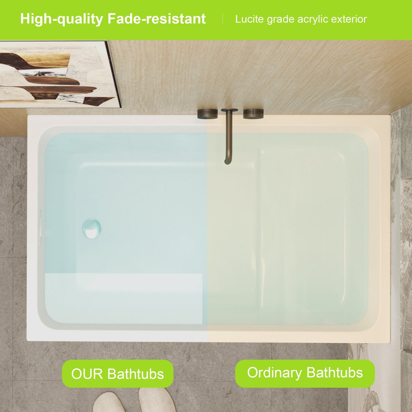 43' Acrylic Freestanding Bathtub with seat: Spacious rectangle Shape, Gloss White Finish, Chrome Overflow & Pop - Up Drain - 1st Choice Furniture Direct