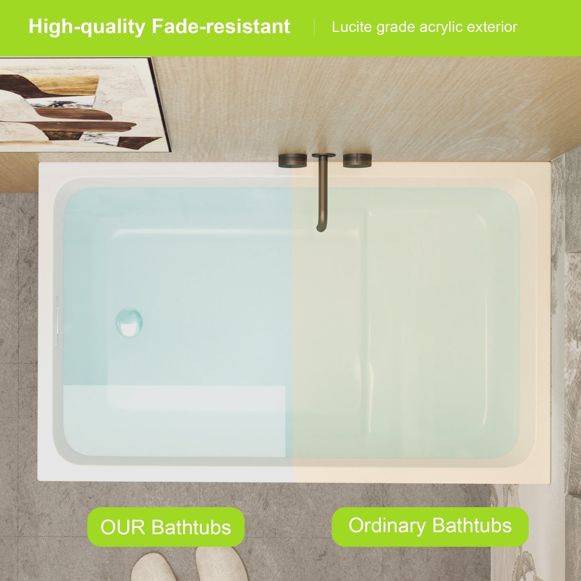 43' Acrylic Freestanding Bathtub with seat: Spacious rectangle Shape, Gloss White Finish, Chrome Overflow & Pop - Up Drain - 1st Choice Furniture Direct