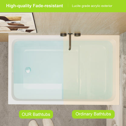 43' Acrylic Freestanding Bathtub with seat: Spacious rectangle Shape, Gloss White Finish, Chrome Overflow & Pop - Up Drain - 1st Choice Furniture Direct