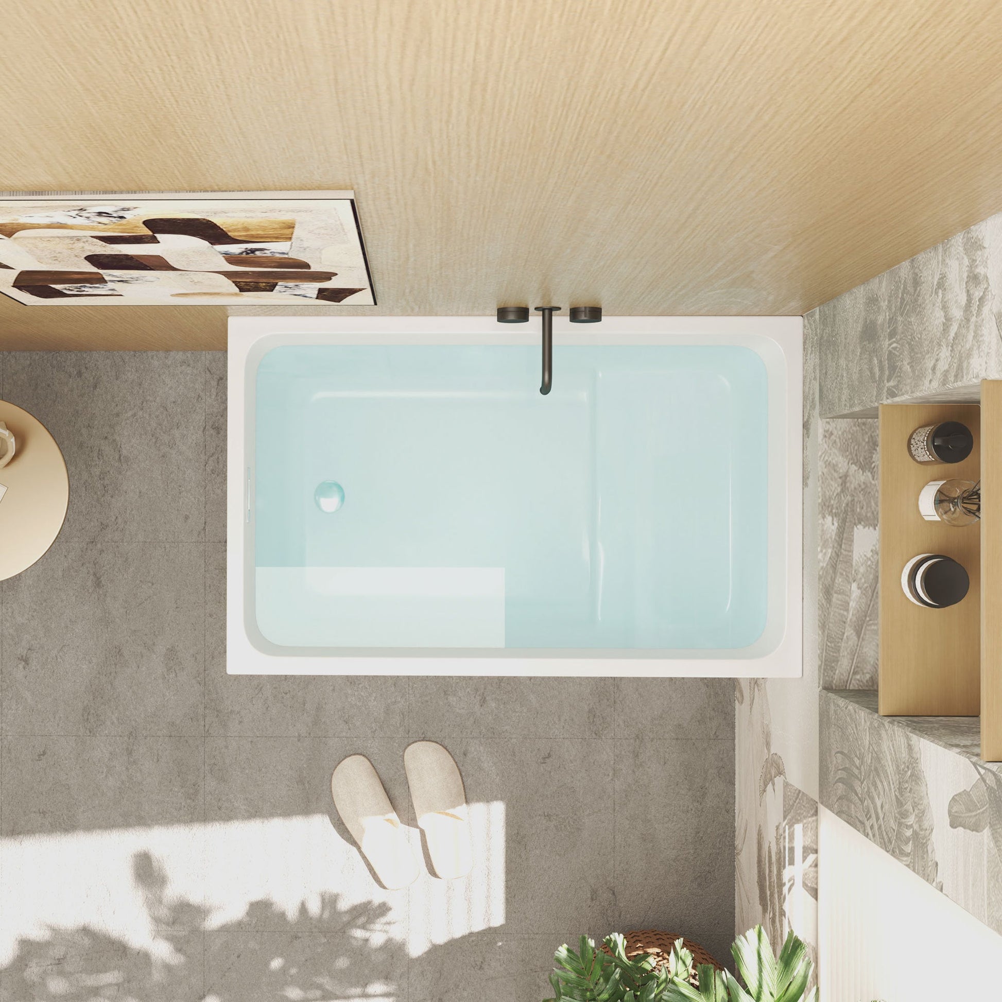 43' Acrylic Freestanding Bathtub with seat: Spacious rectangle Shape, Gloss White Finish, Chrome Overflow & Pop - Up Drain - 1st Choice Furniture Direct