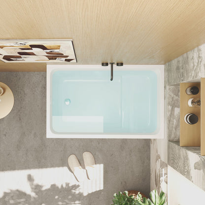 43' Acrylic Freestanding Bathtub with seat: Spacious rectangle Shape, Gloss White Finish, Chrome Overflow & Pop - Up Drain - 1st Choice Furniture Direct