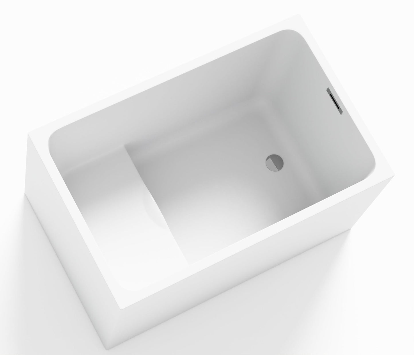 43' Acrylic Freestanding Bathtub with seat: Spacious rectangle Shape, Gloss White Finish, Chrome Overflow & Pop - Up Drain - 1st Choice Furniture Direct