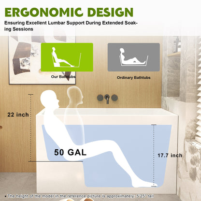 43' Acrylic Freestanding Bathtub with seat: Spacious rectangle Shape, Gloss White Finish, Chrome Overflow & Pop - Up Drain - 1st Choice Furniture Direct