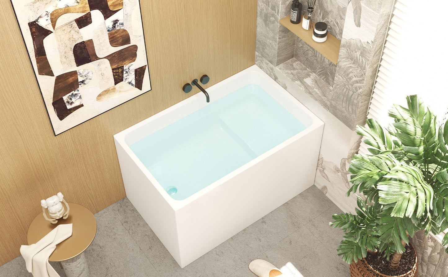 43' Acrylic Freestanding Bathtub with seat: Spacious rectangle Shape, Gloss White Finish, Chrome Overflow & Pop - Up Drain - 1st Choice Furniture Direct